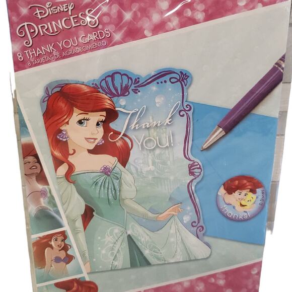 Disney Princess Little Mermaid Thank You Cards Envelopes Mermaid Sticker Cards - Picture 3 of 7